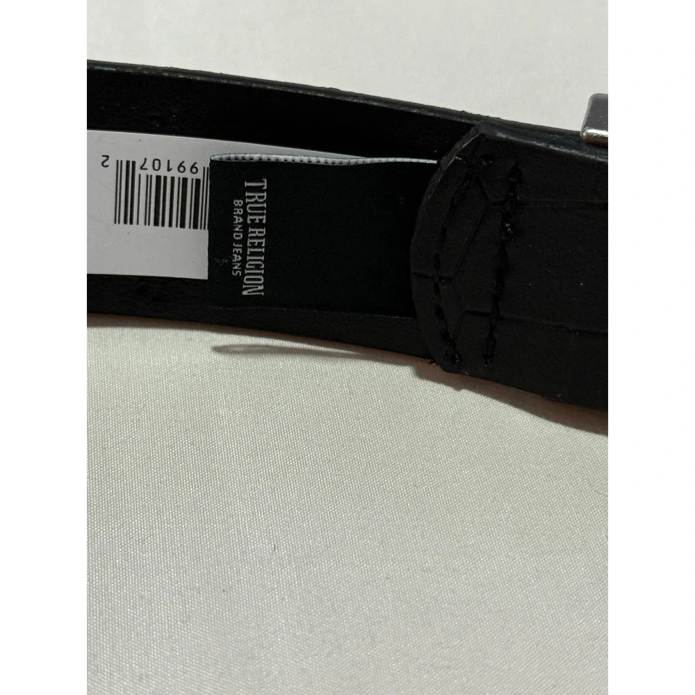 True Religion Palomo Western Belt Black‎ Croc Embossed Silver Buckle Size 36 NWT